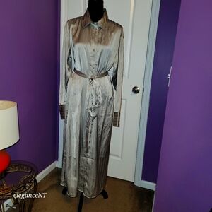 H & M Silver Striped Long Sleeve Button Down Dress Sz: L NWT